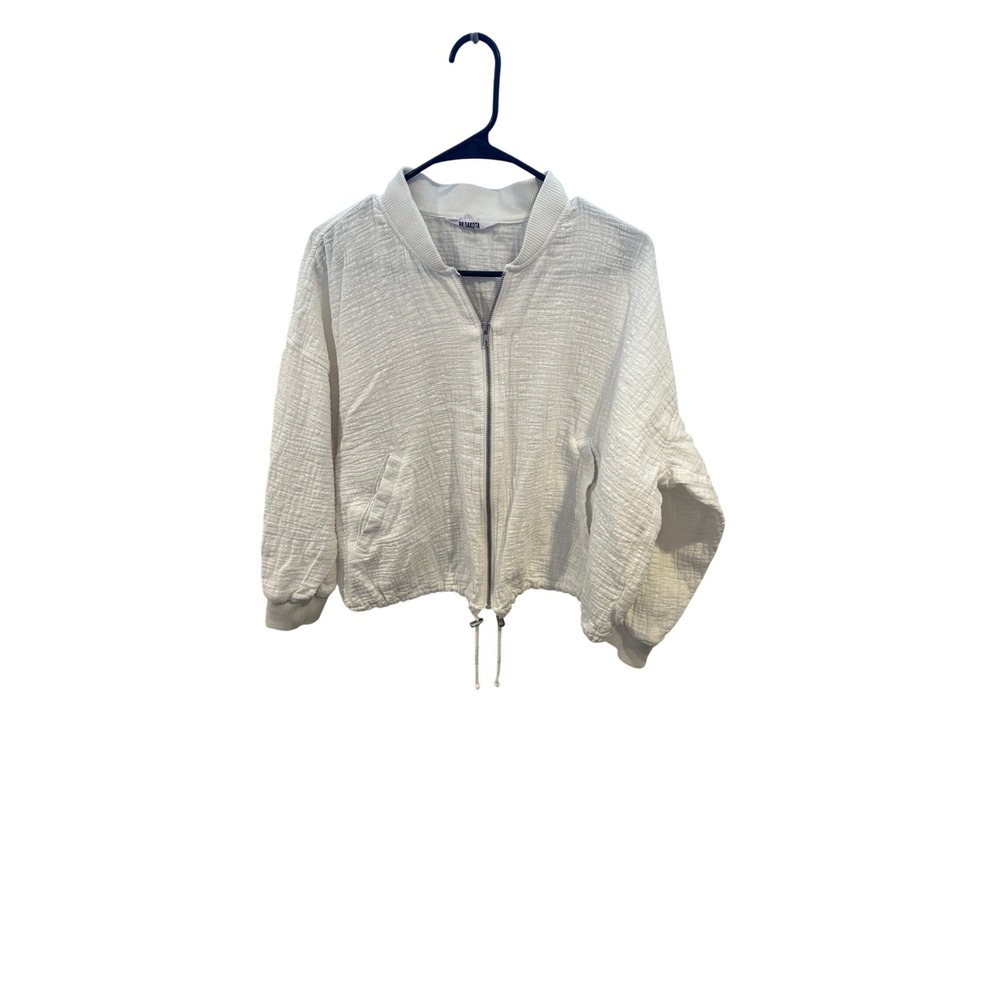 BB Dakota Steve Madden White Cotton Gauze Bomber Jacket Drawstring Hem Medium
